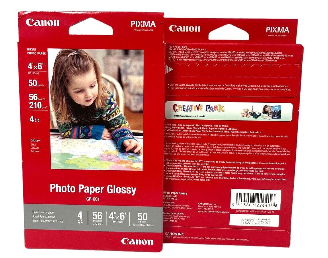 *Photo Paper GLOSSY 4 x 6 Canon GP-601 Pack of 50 Sheets. BRAND NEW.