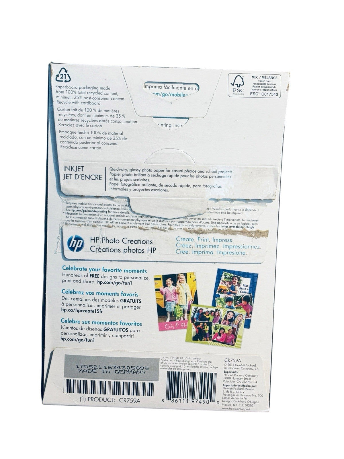 *HP Everyday Paper 100 Sheets 4x6"/102X152mm Glossy #503