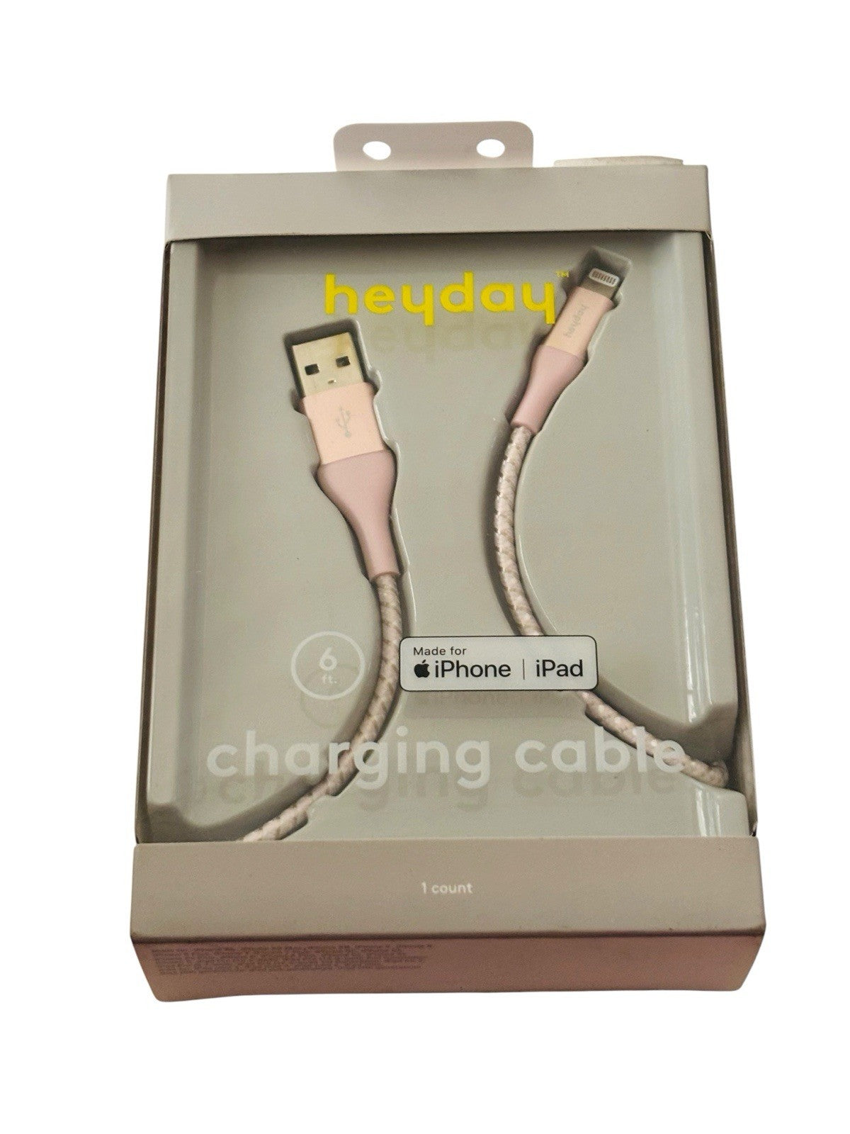 *Heyday™ 6" USB-A Charging Cable, Pink Braided Cable