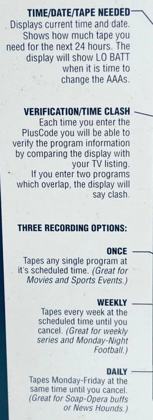 VCR Plus+ Instant Programmer - 1991 Gemstar VINTAGE