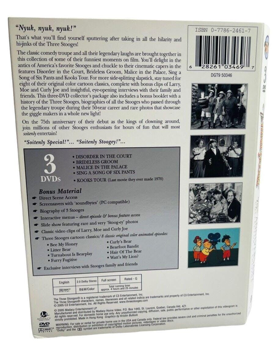 *THE THREE STOOGES COLLECTOR DVD SET with BIO BOOK & PHOTOS, 75th ANNIVERSARY