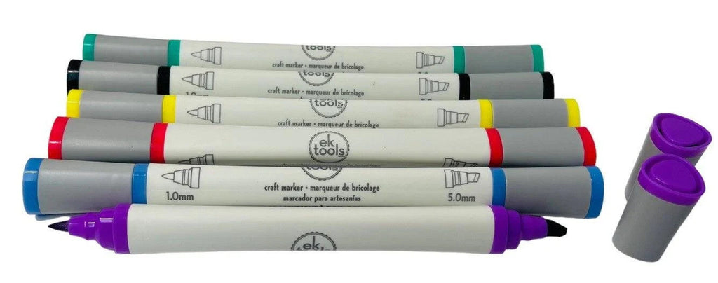 *ek CRAFT MARKERS 6-PACK ~ 2-MARKERS IN ONE 1.0mm/5mm w/6-COLOR PENCILS & BAG