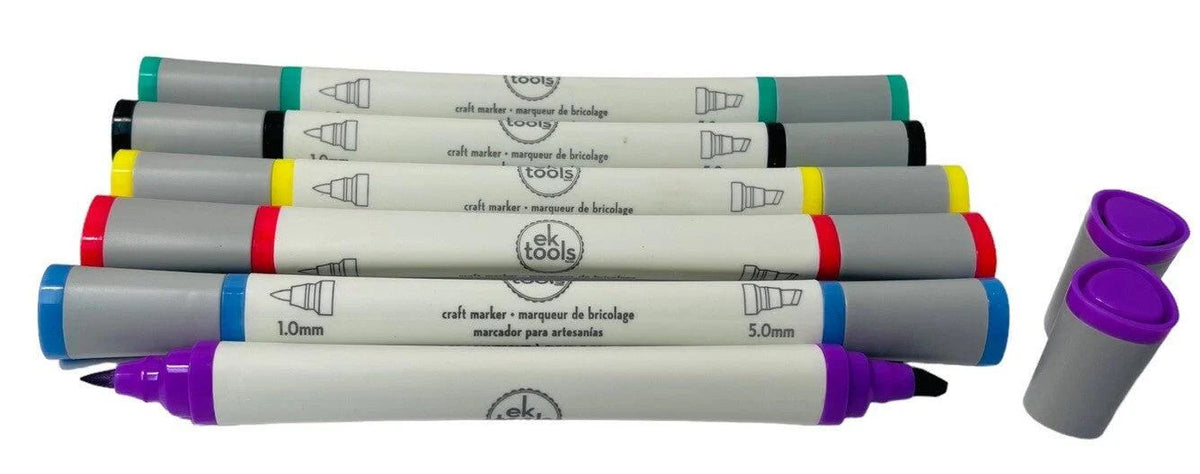*ek CRAFT MARKERS 6-PACK ~ 2-MARKERS IN ONE 1.0mm/5mm w/6-COLOR PENCILS & BAG