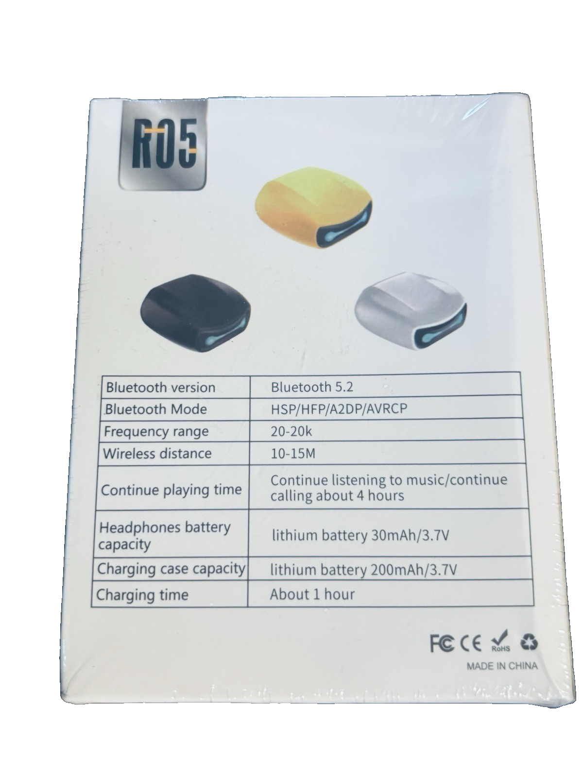 *R05 Wireless Bluetooth 5.2 Headphones, In-Ear, Yellow.