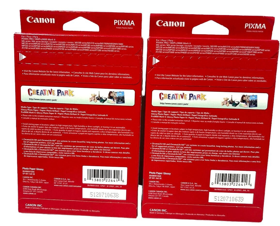 *Photo Paper GLOSSY 4 x 6 Canon GP-601 Pack of 50 Sheets. BRAND NEW.