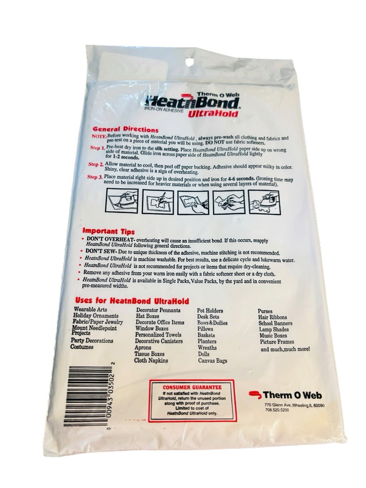 Heat n Bond Ulthrahold Single Pack Therm O Web Low Temp Machine Strong Bond