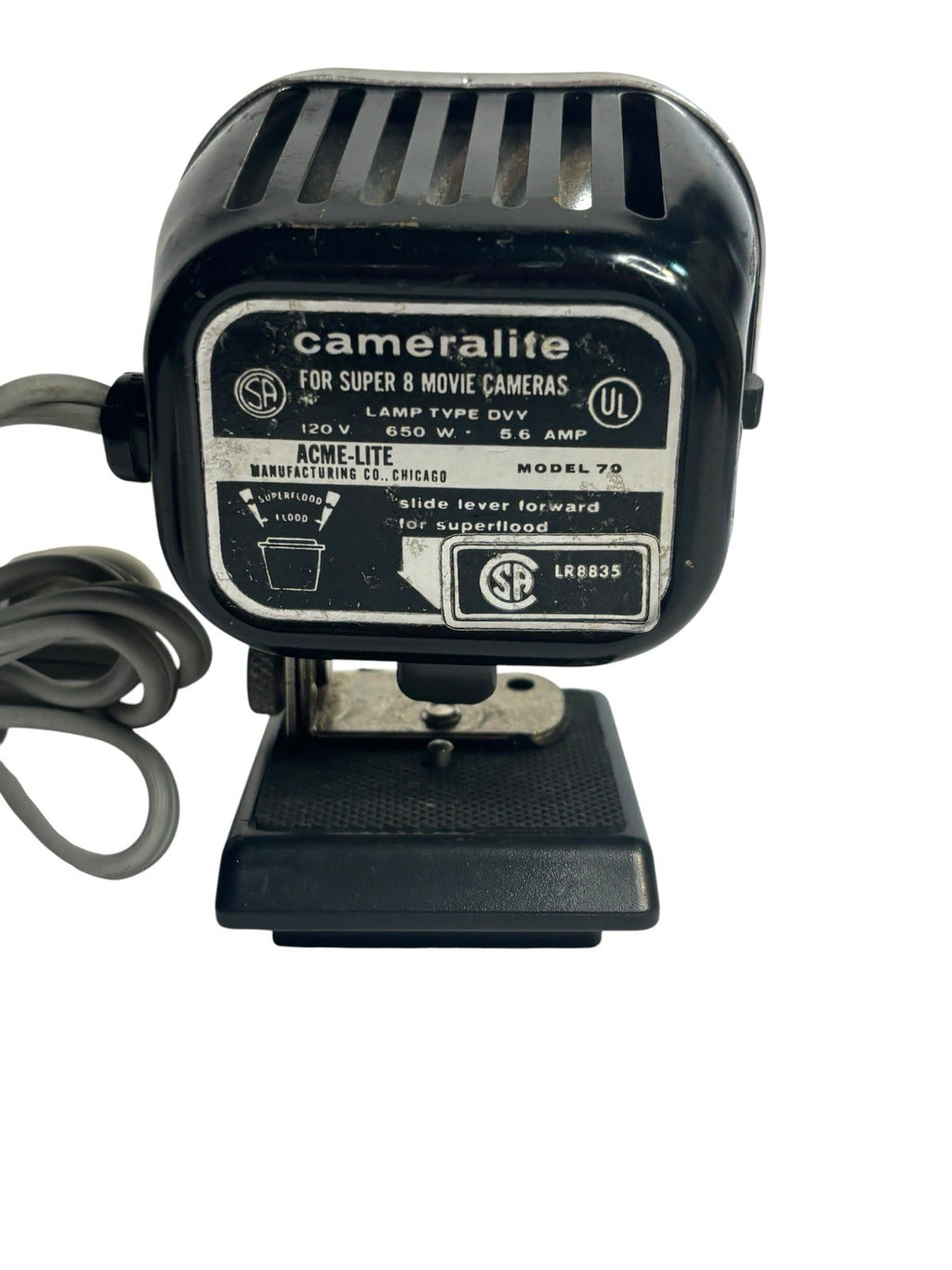 Super 8 Movie Camera Lamp ACME-LITE Model 70 Vintage/Made in USA