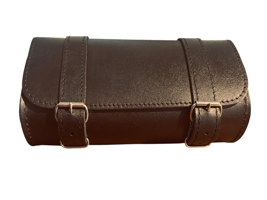 *12'' Leather Motorcycle Fork Tool Bag SaddleBag Storage Pouch Luggage Handlebar