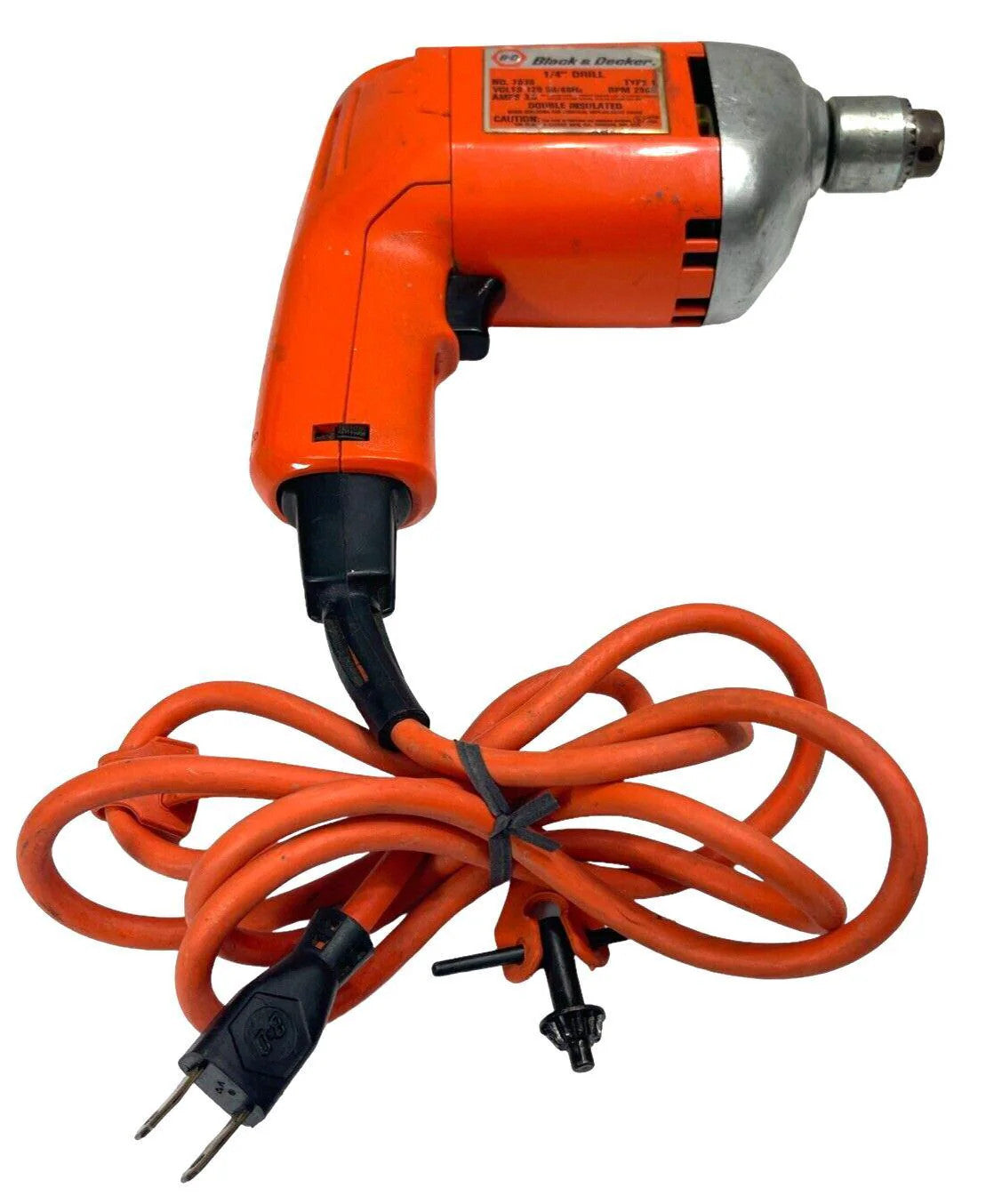VINTAGE BLACK & DECKER 1/4'' DRILL 7030 w/ Key Corded Electric Drill 3 Amp.