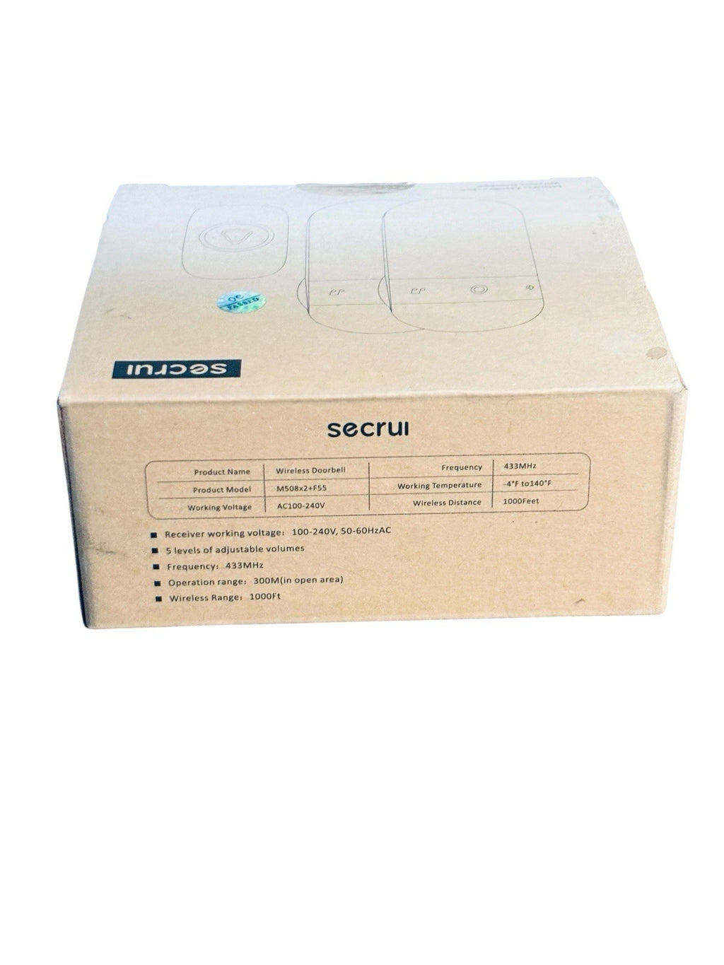 Secrui Wireless Doorbell, Model M508x2+F55, Black