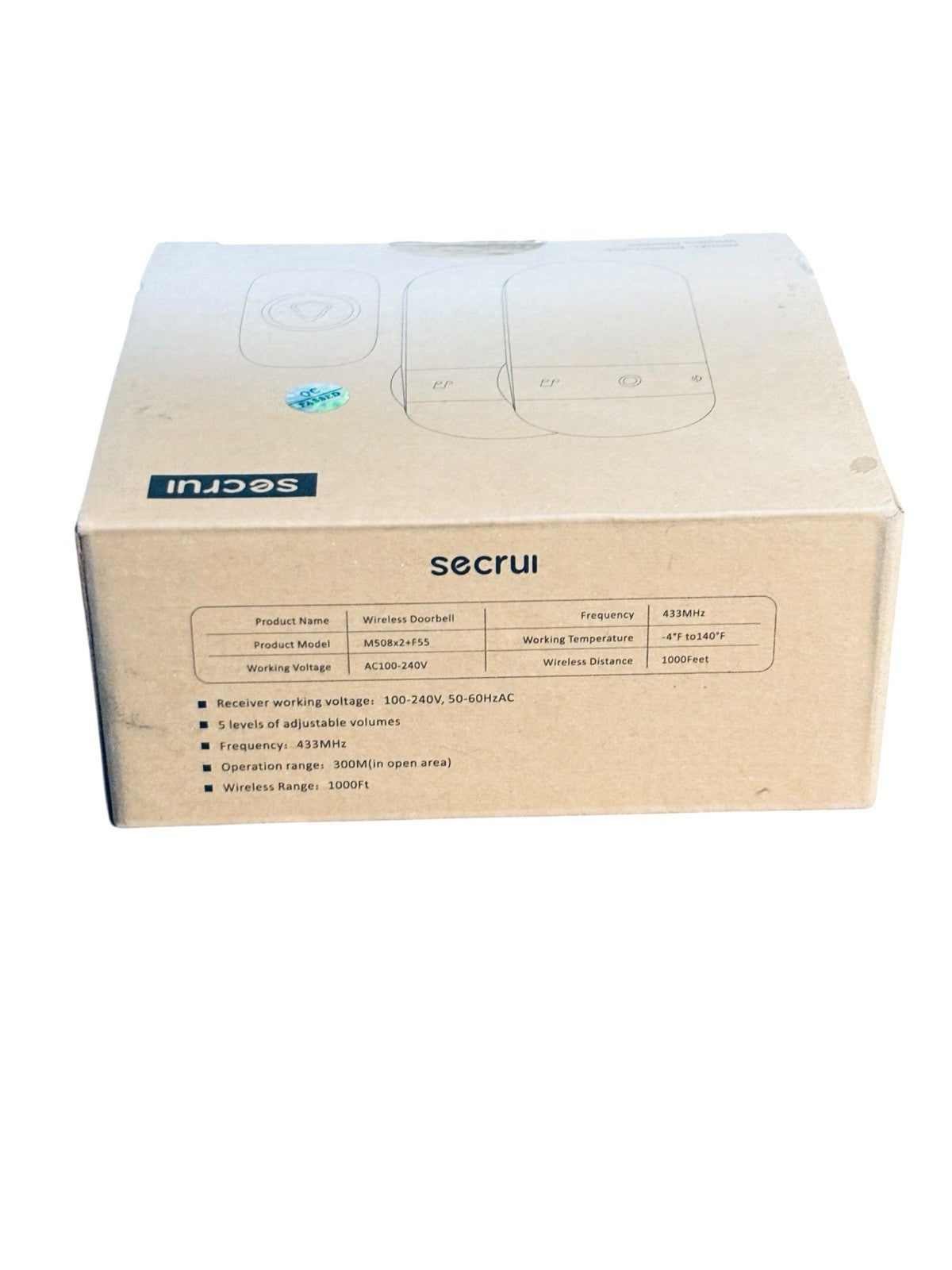 Secrui Wireless Doorbell, Model M508x2+F55, Black