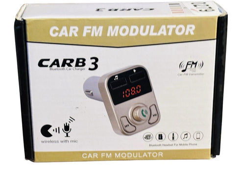 *CARB 3 BLUETOOTH CAR CHARGER CAR FM TRANSMITTER WIRELESS WITH MIC, New