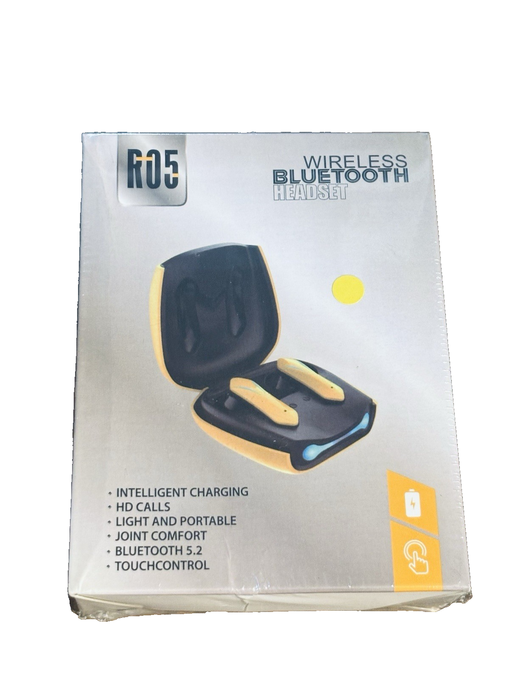 *R05 Wireless Bluetooth 5.2 Headphones, In-Ear, Yellow.