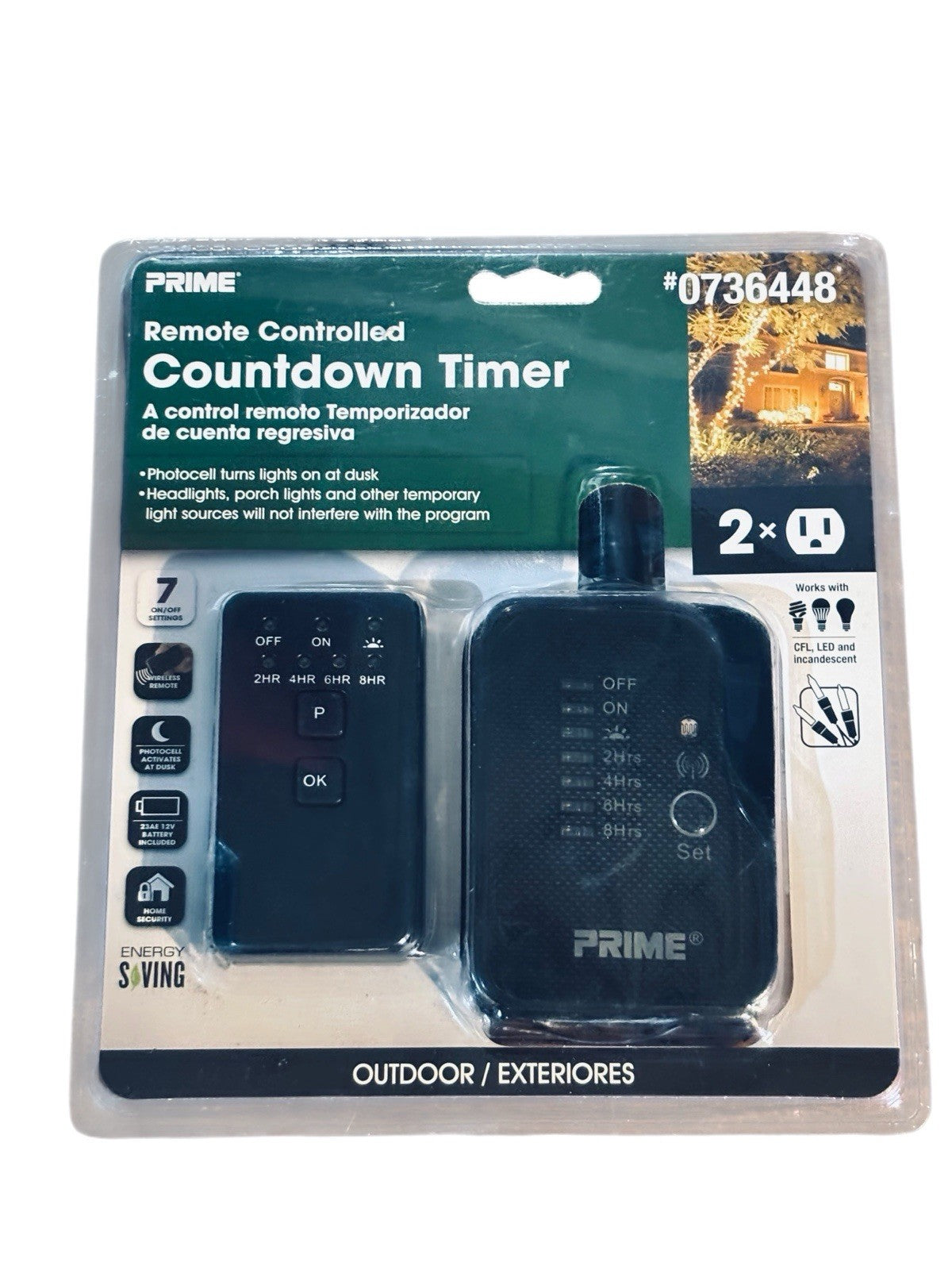 PRIME Remote Controlled Countdown Timer Outdoor w/ Two Grounded Plugs 0736448