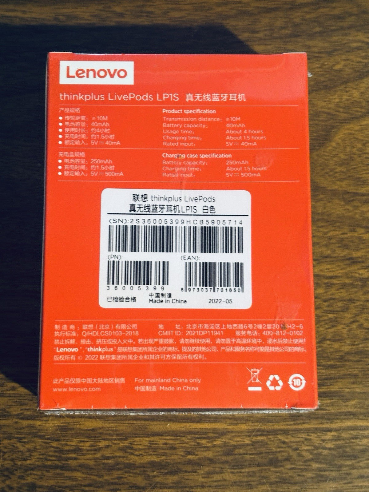 Lenovo Thinkplus Livepods LP1S Wireless Earbuds - White NWT