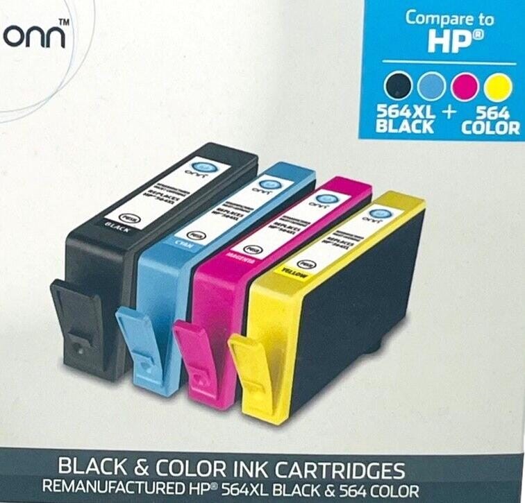 *onn Printer Ink Cartridges for HP (Black 564 XL + Color 564) 4 Cartridges