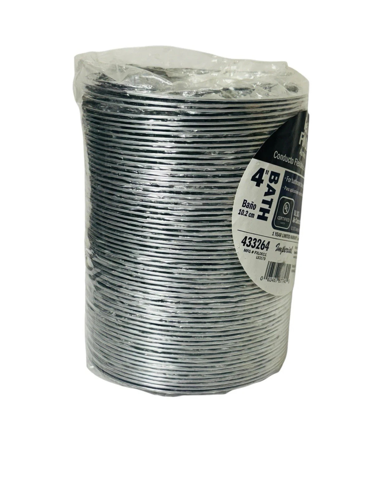 Imperial Flexible Foil Duct Aluminum Air Connector for Bathroom Fan Vent 4inx8ft
