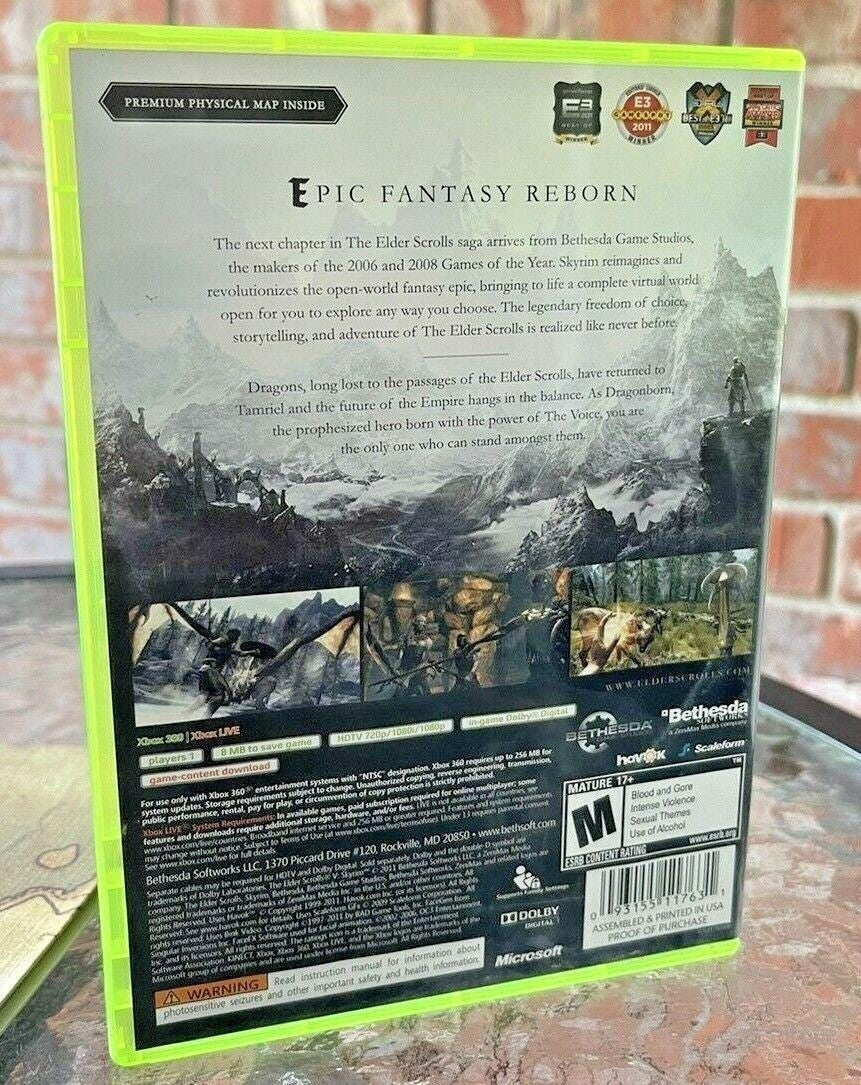 *Skyrim Xbox 360, The Elder Scrolls V: 2011 Includes Full Size Map "MINT"