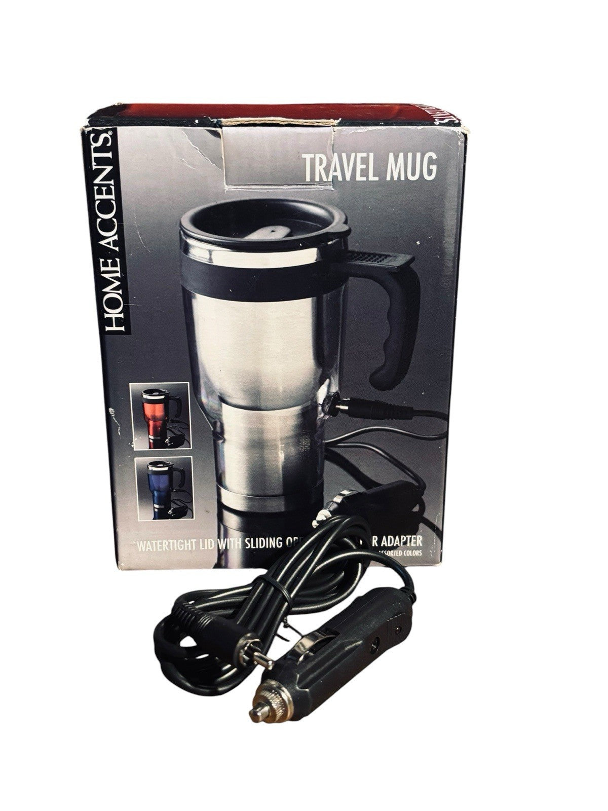 *Home  Accents Blue Stainless Steel Travel Mug 16oz Hot or Cold with DC Adapter