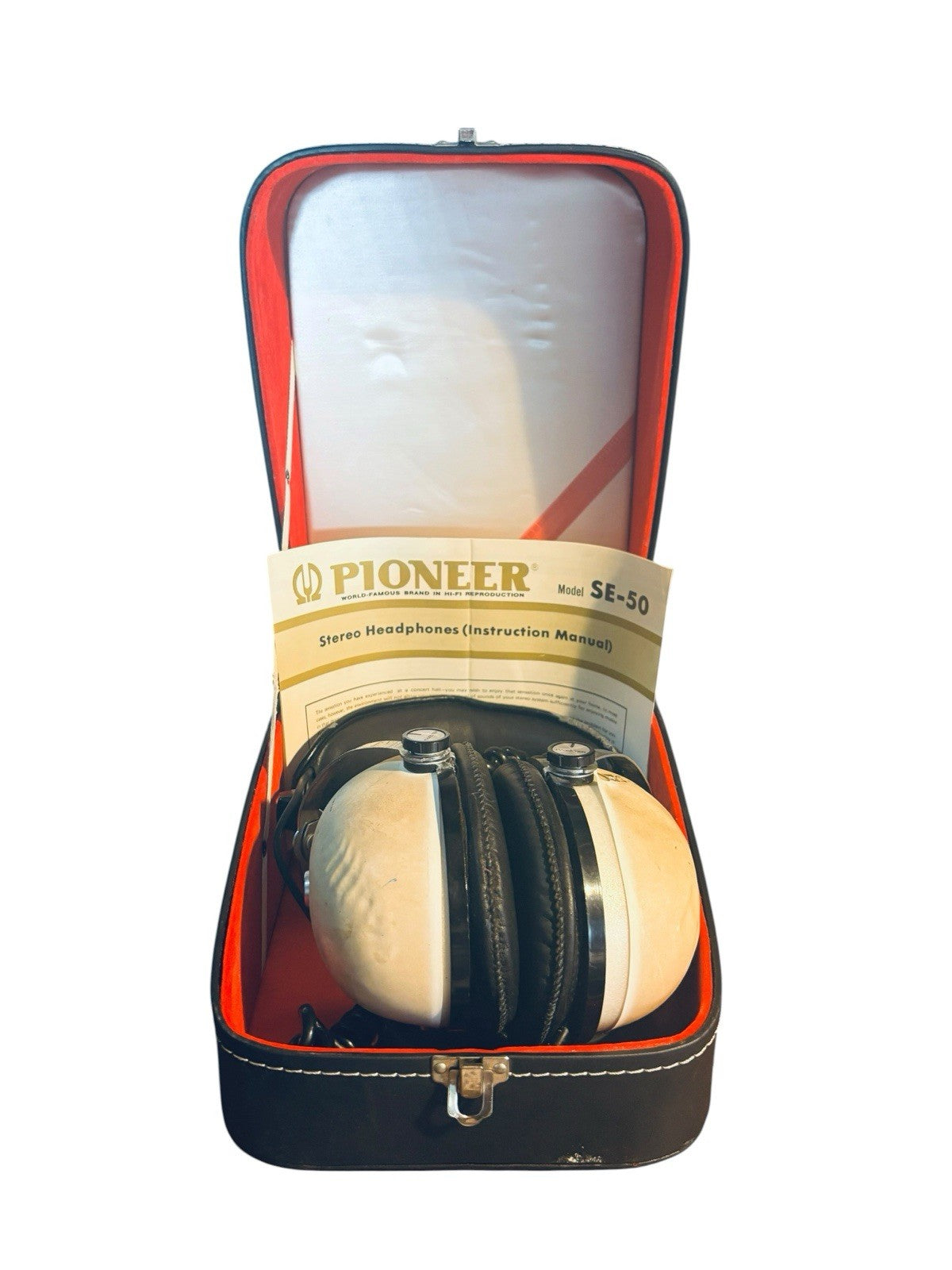 Vintage Pioneer SE-50 White 'Space Age' 2 Way Stereo Headphones w/ Case