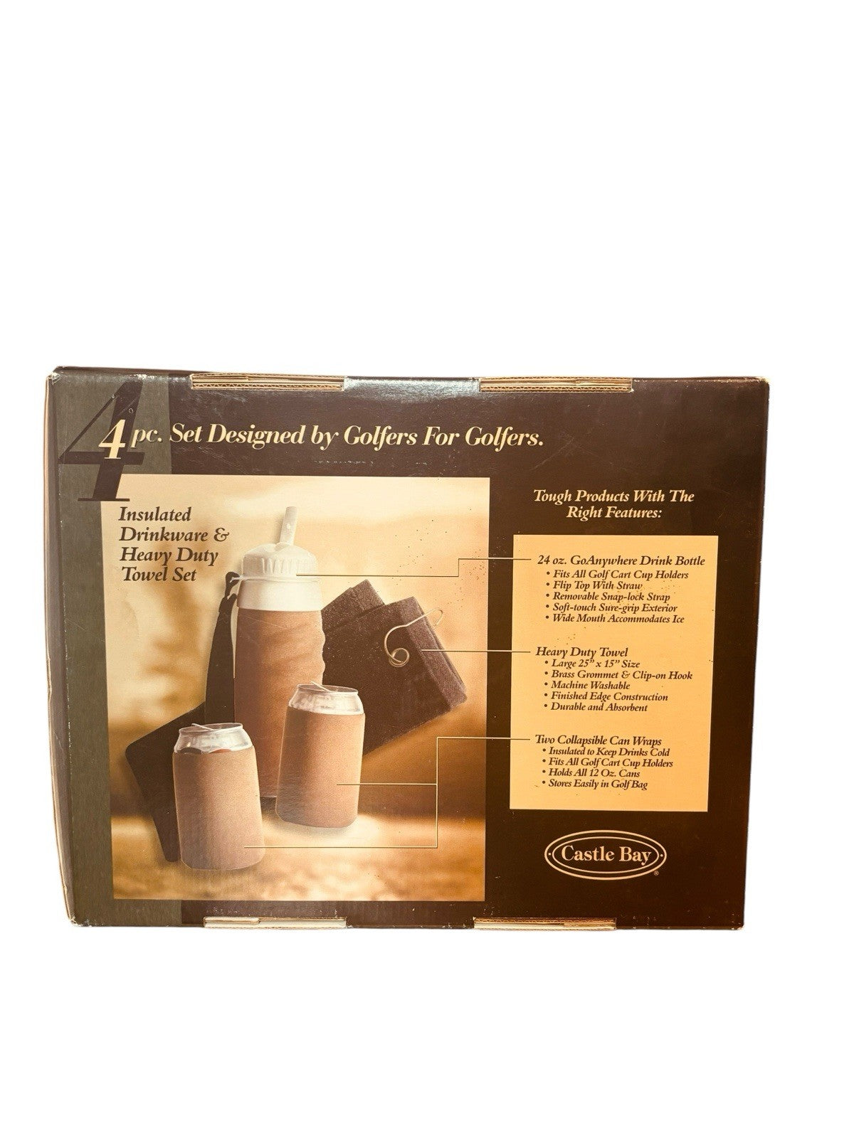 GOLFERS Drinkware & Towel Set, by Castle Bay 4-Piece Set, BRAND NEW.