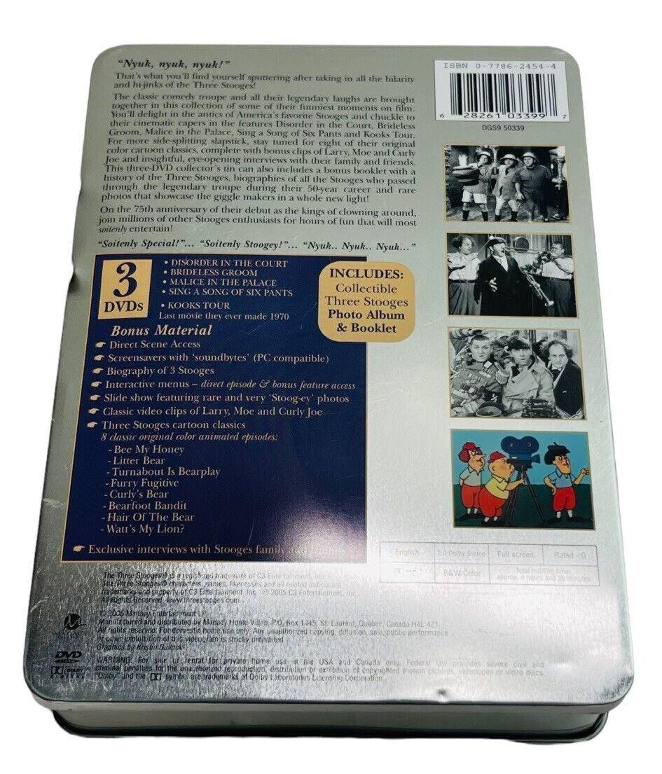 *THE THREE STOOGES COLLECTOR DVD SET with BIO BOOK & PHOTOS, 75th ANNIVERSARY