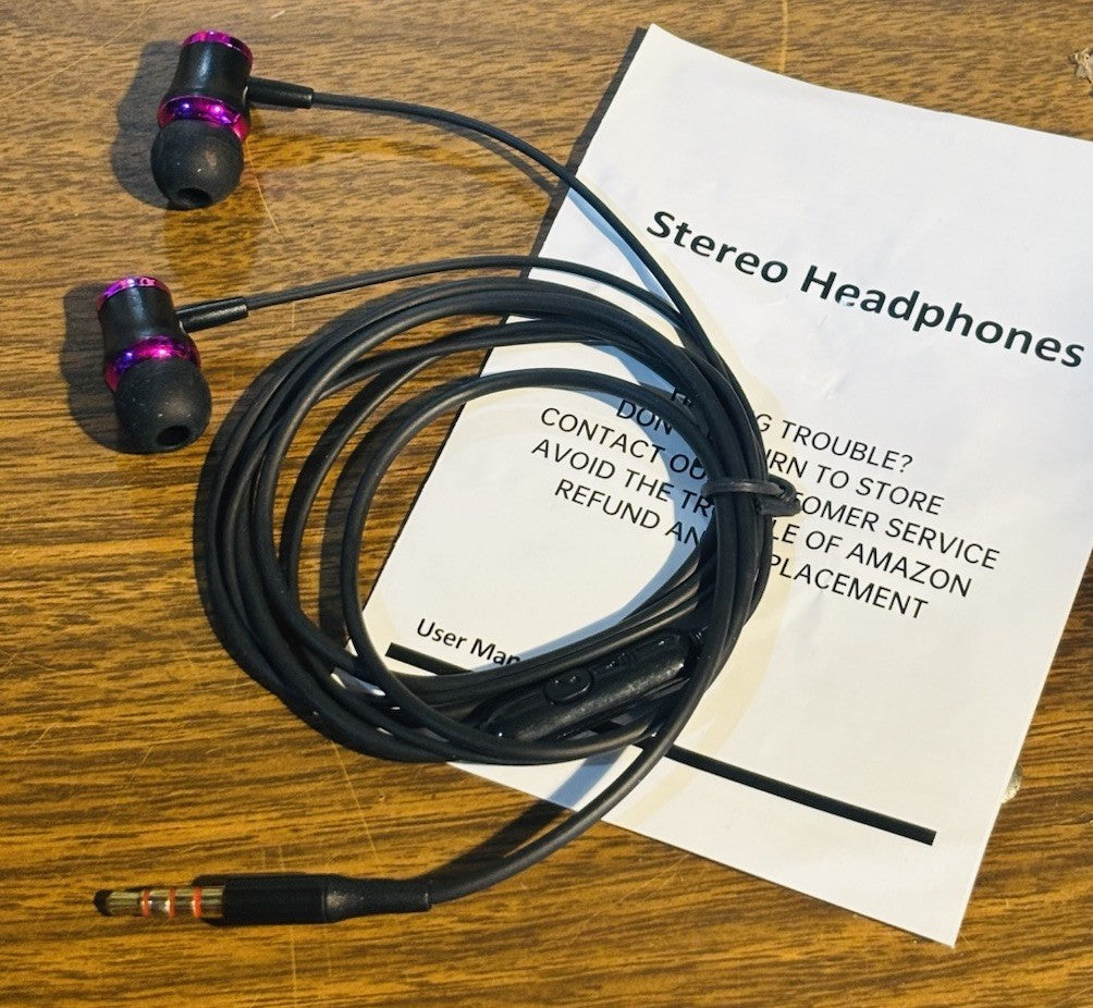 *Wired Earbuds 3.5mm with Mic, Purple Metallic Housing.