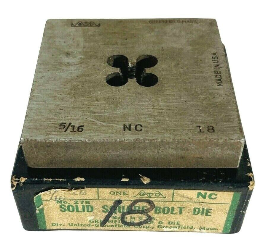 Tap & Die 5/16 NC 1 Square Bolt Die 8GTD No. 275 Solid 2-1/2" Greenfield