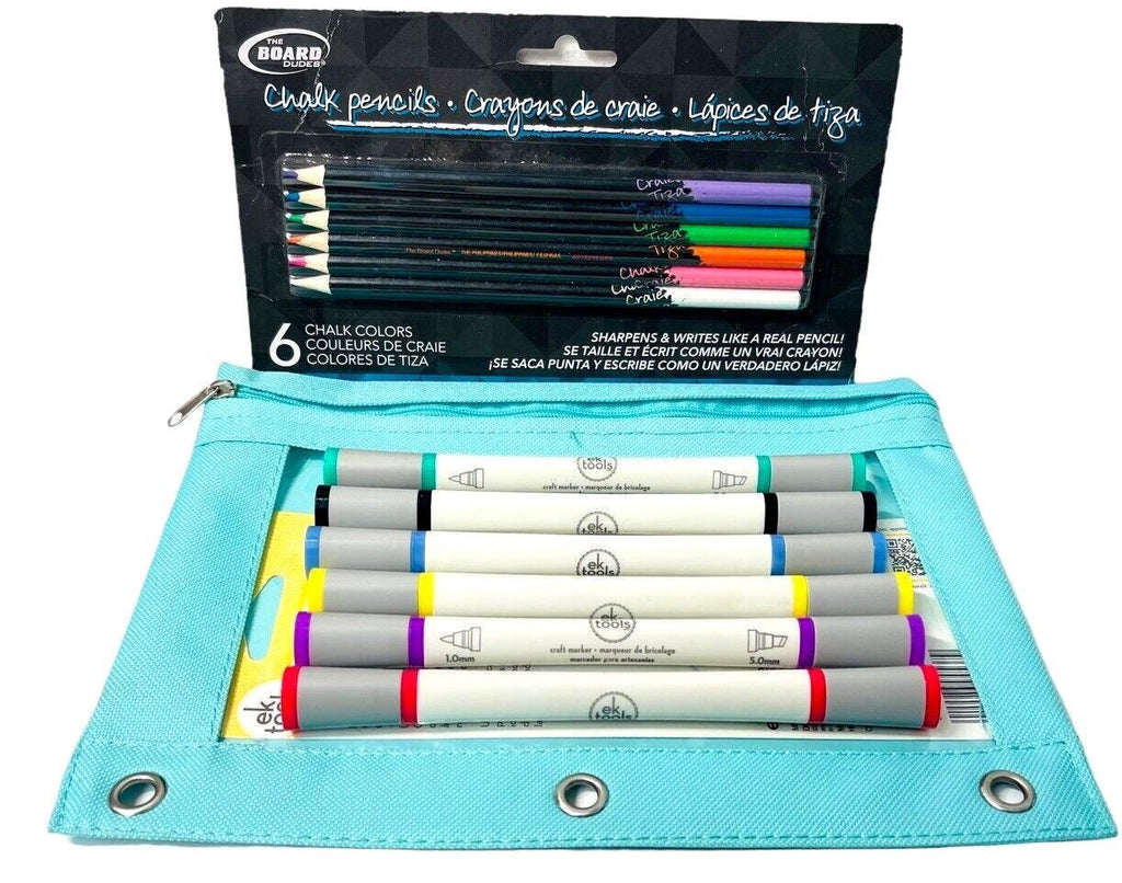 *ek CRAFT MARKERS 6-PACK ~ 2-MARKERS IN ONE 1.0mm/5mm w/6-COLOR PENCILS & BAG