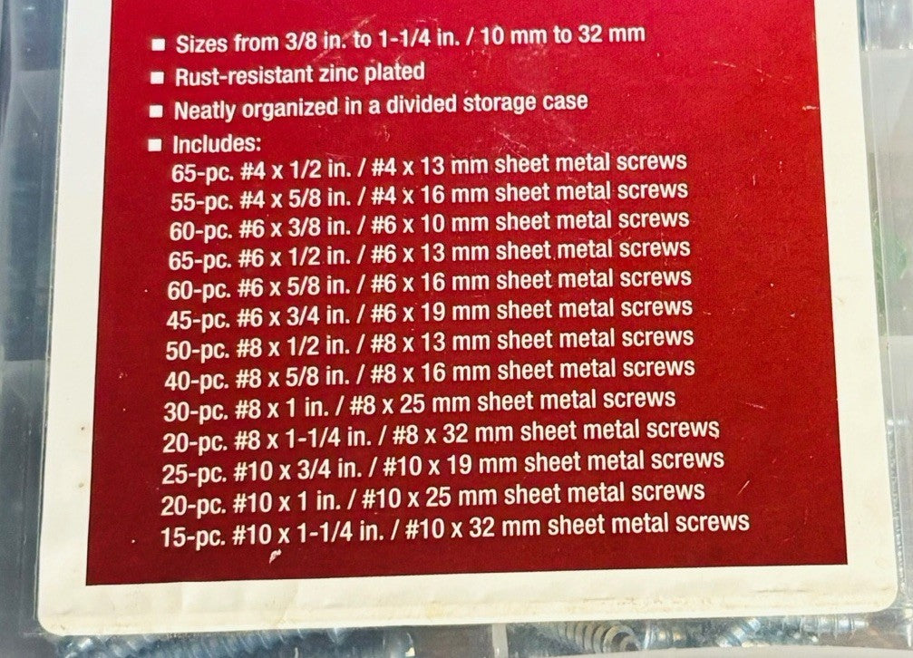 JOBSMART 500-Piece Sheet Metal Screw Assortment, Rust-Resistant, Zinc Plated