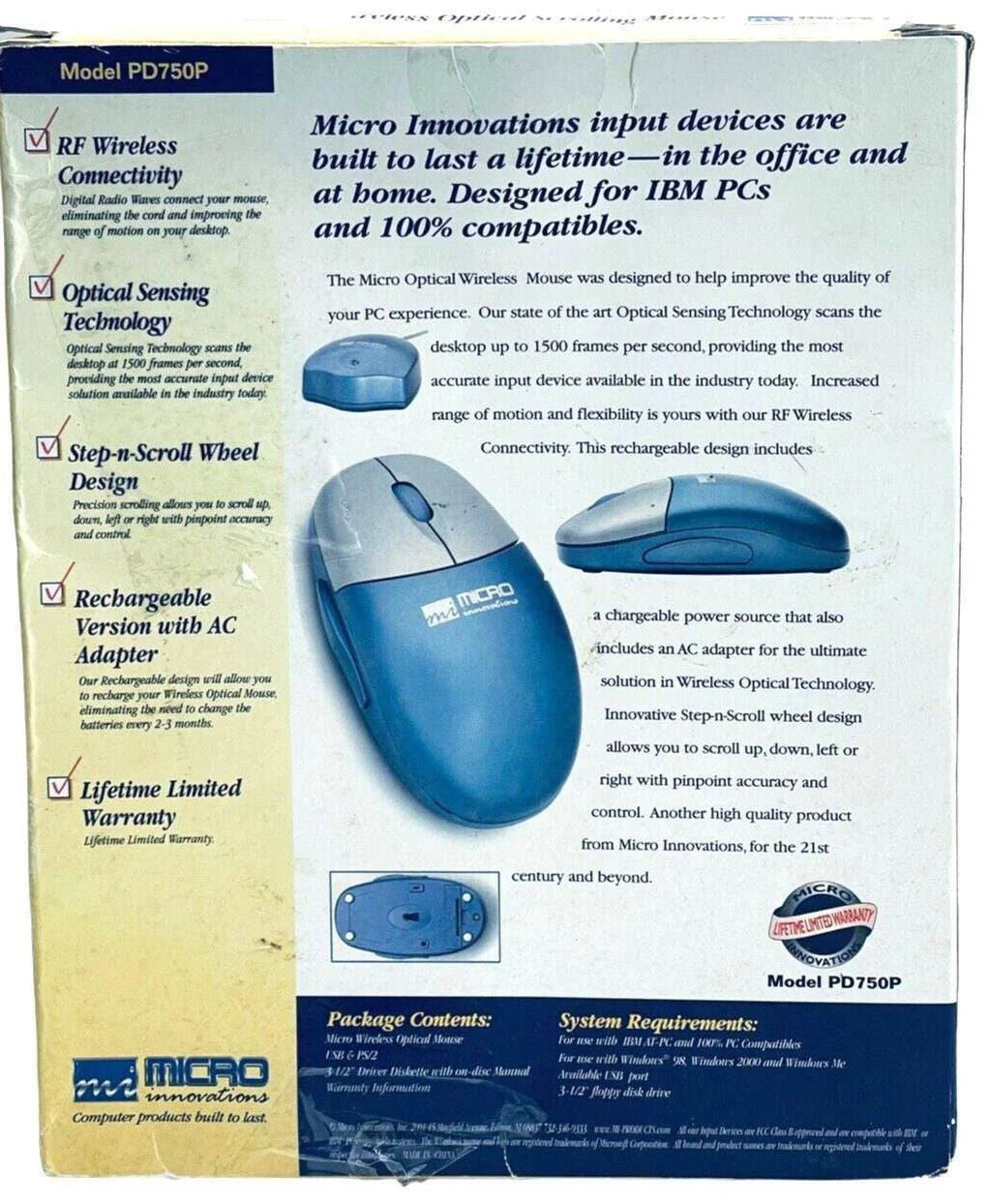 *WIRELESS MICRO MOUSE OPTICAL MODEL PD750P (RF WIRESS CONNECTIVITY) w/5-BUTTOMS