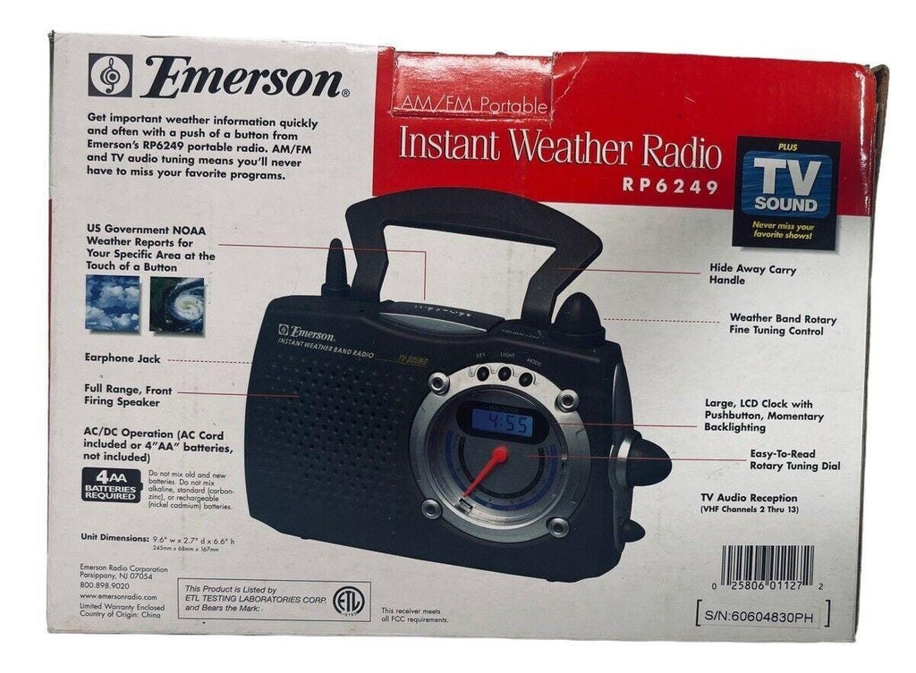 Instant Weather Radio Portable AM /FM with TV Sound Emerson RP6249 LCD Clock